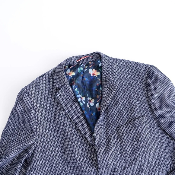 Soul of London Printed Navy Blue with Floral Lining Button Up Fitted Blazer - Picture 11 of 16